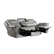 Max 80 Inch Dual Manual Recliner Sofa- Cupholders- USB- Gray Faux Leather