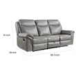 Max 80 Inch Dual Manual Recliner Sofa- Cupholders- USB- Gray Faux Leather