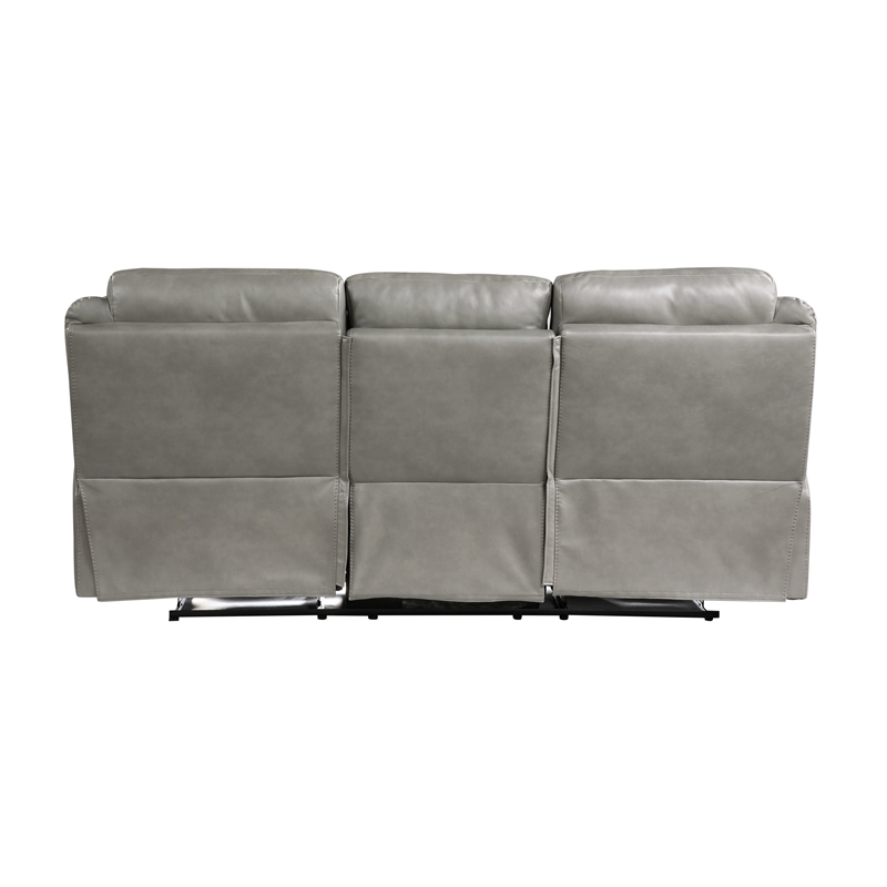 Max 80 Inch Dual Manual Recliner Sofa- Cupholders- USB- Gray Faux Leather
