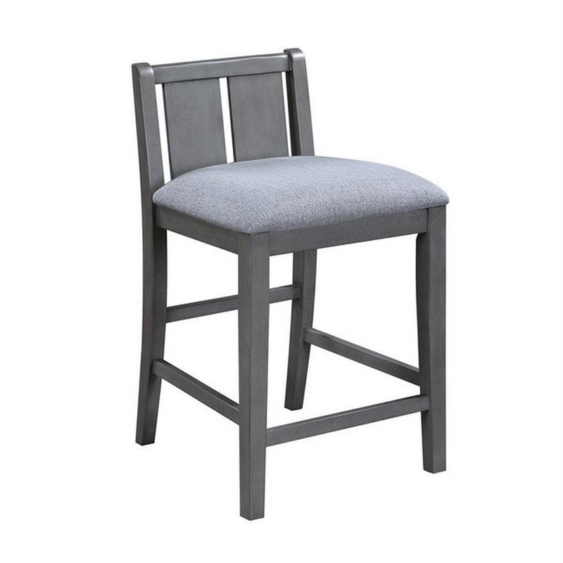 Ham 25 Inch Counter Height Chair Set of 2- Gray Upholstery- Solid Wood