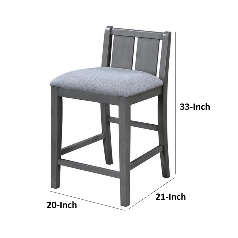 Ham 25 Inch Counter Height Chair Set of 2- Gray Upholstery- Solid Wood