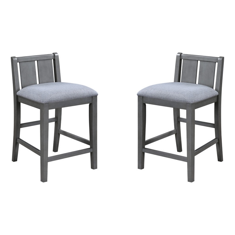Ham 25 Inch Counter Height Chair Set of 2- Gray Upholstery- Solid Wood