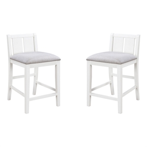 Ham 25 Inch Counter Height Chair Set of 2- Cream Fabric- White Wood Finish