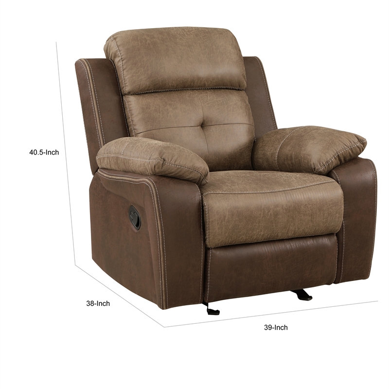 Emma 38 Inch Manual Glider Recliner Chair- Brown Microfiber- Solid Wood