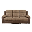 Emma 84 Inch Double Manual Recliner Sofa- Soft Brown Microfiber- Solid Wood