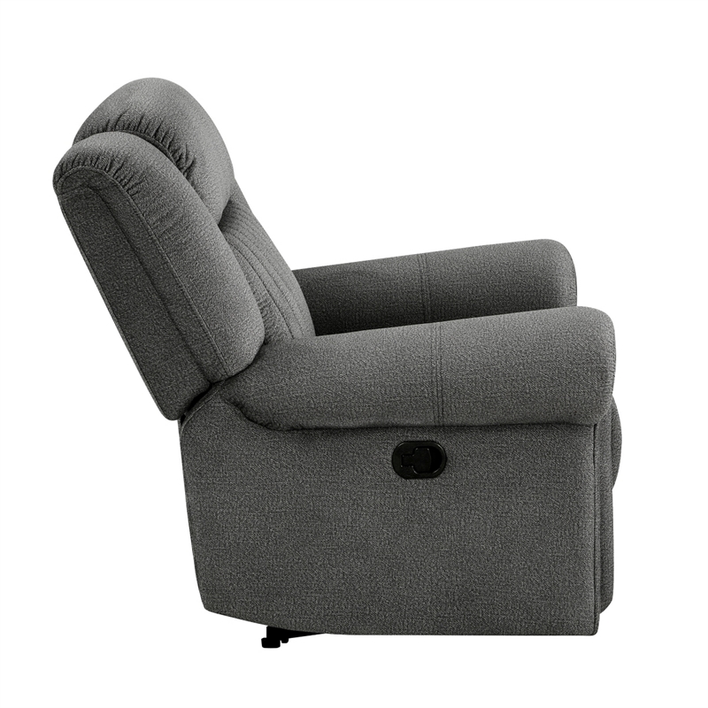 Ben 38 Inch Manual Recliner Chair- Gray Microfiber- Plush Foam- Solid Wood