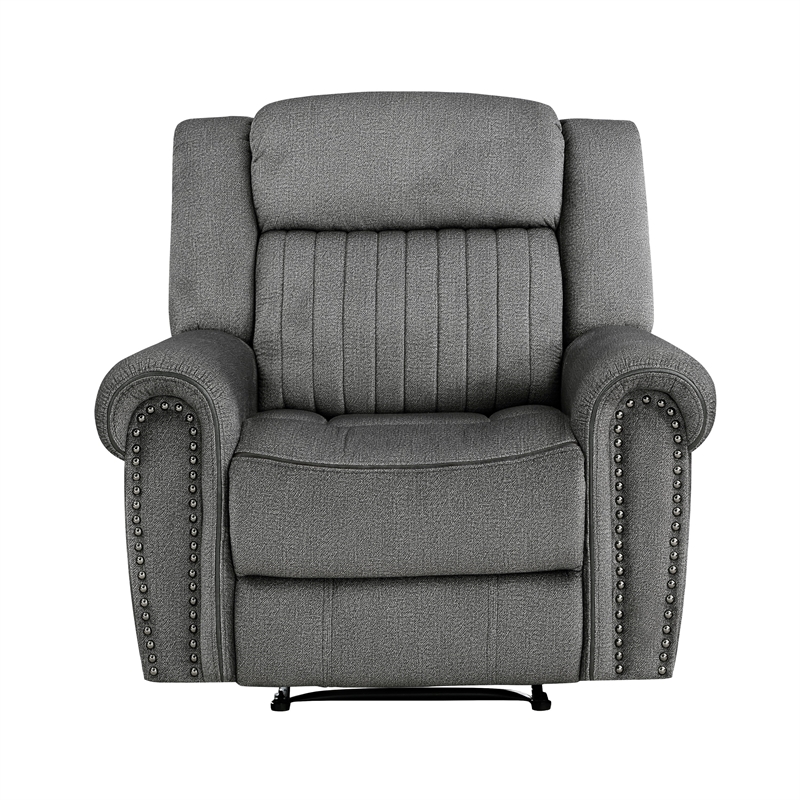 Ben 38 Inch Manual Recliner Chair- Gray Microfiber- Plush Foam- Solid Wood