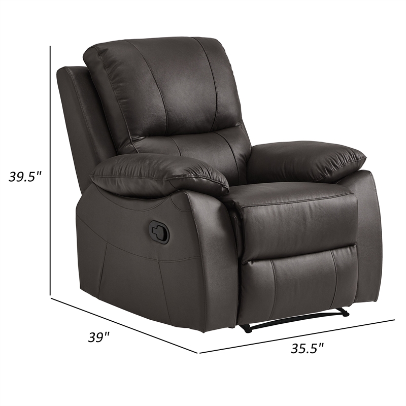 Drake 39 Inch Manual Recliner Chair- Soft Brown Faux Leather- Solid Wood
