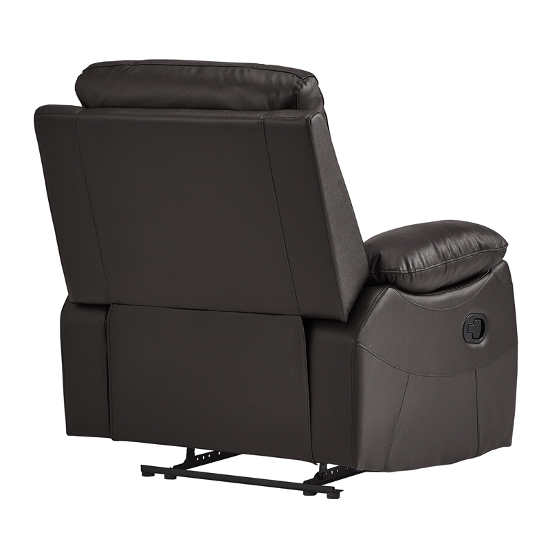 Drake 39 Inch Manual Recliner Chair- Soft Brown Faux Leather- Solid Wood