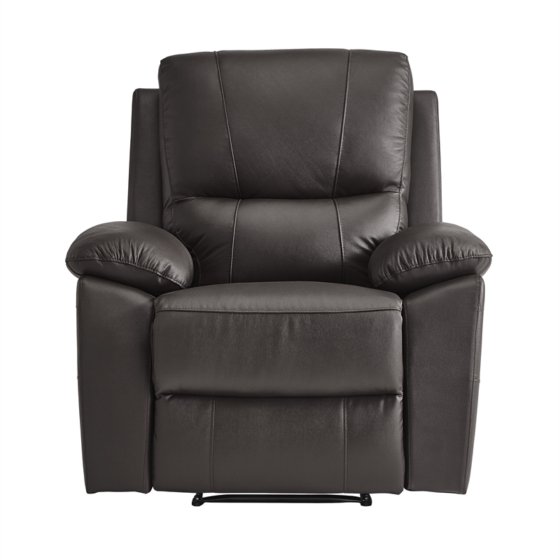 Drake 39 Inch Manual Recliner Chair- Soft Brown Faux Leather- Solid Wood