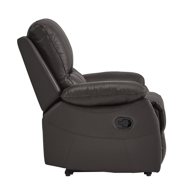 Drake 39 Inch Manual Recliner Chair- Soft Brown Faux Leather- Solid Wood