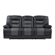 Liam 88 Inch Manual Recliner Sofa- Drop Table Cupholders- Gray Faux Leather