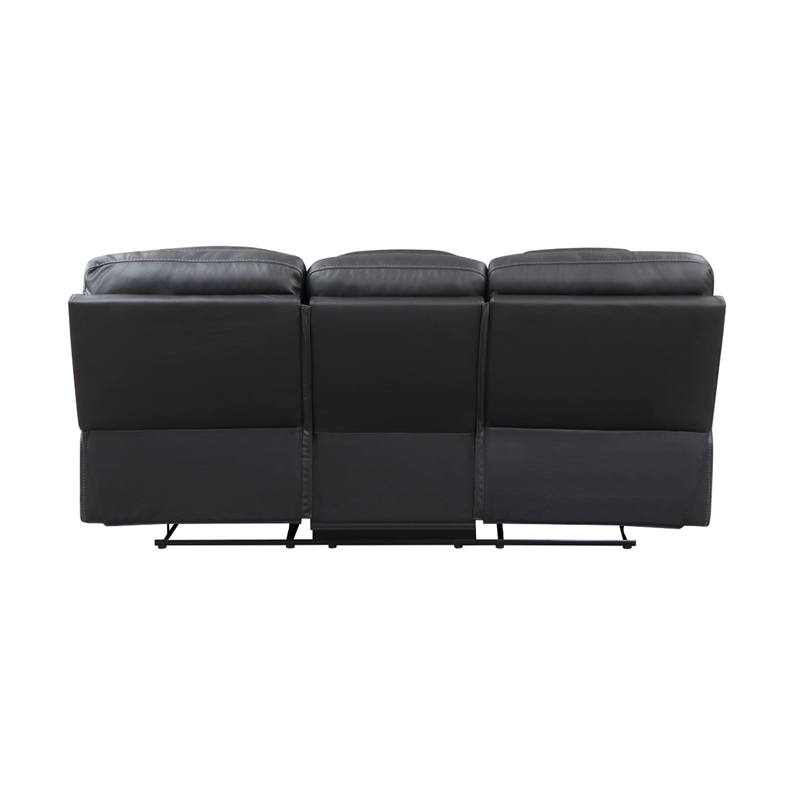 Liam 88 Inch Manual Recliner Sofa- Drop Table Cupholders- Gray Faux Leather