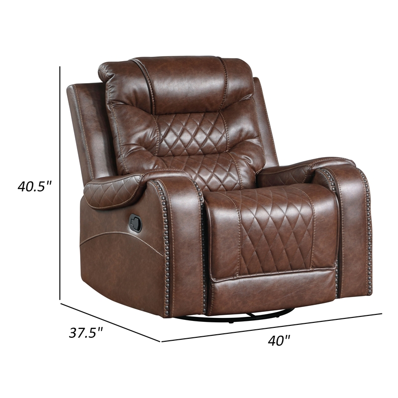 Paul 38 Inch Manual Swivel Glider Recliner Chair- Brown Faux Leather