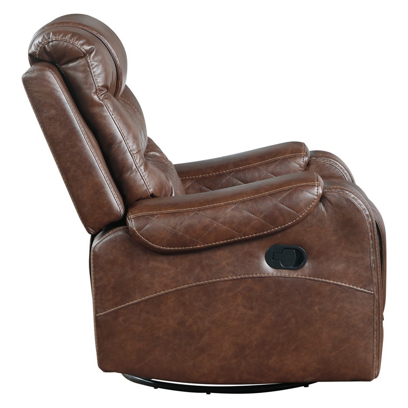 Paul 38 Inch Manual Swivel Glider Recliner Chair- Brown Faux Leather