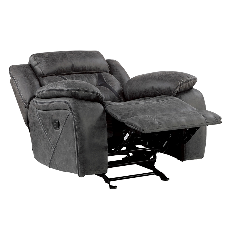 Mady 39 Inch Manual Glider Recliner Chair- Gray Microfiber- Solid Wood