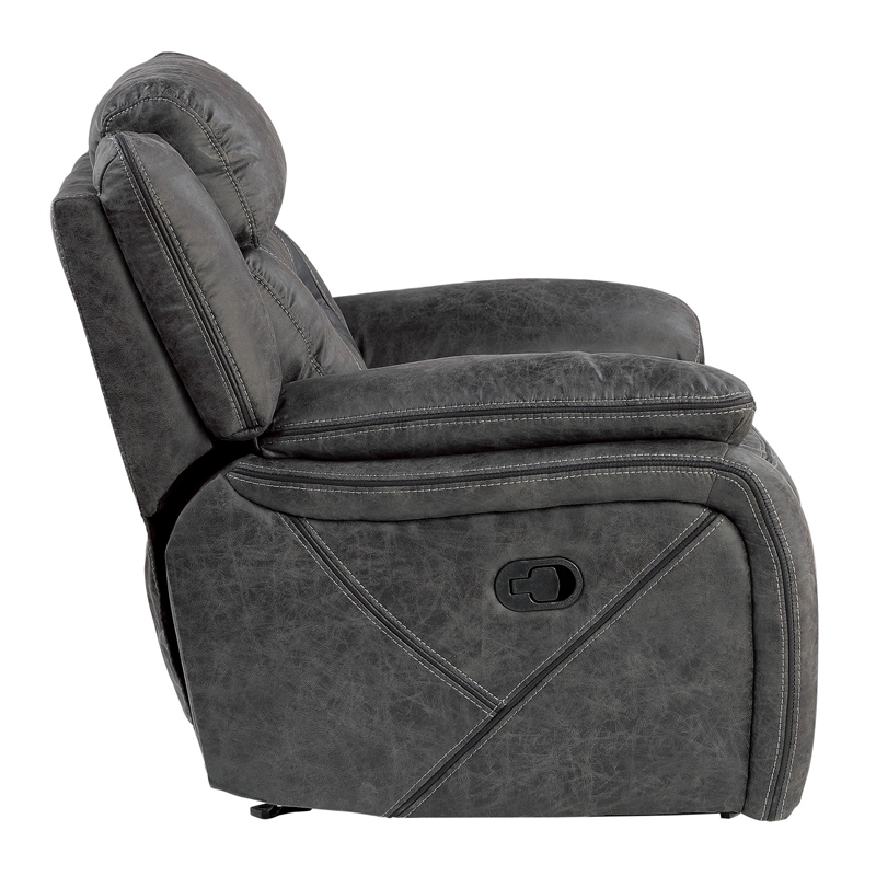 Mady 39 Inch Manual Glider Recliner Chair- Gray Microfiber- Solid Wood