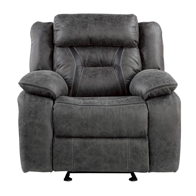 Mady 39 Inch Manual Glider Recliner Chair- Gray Microfiber- Solid Wood
