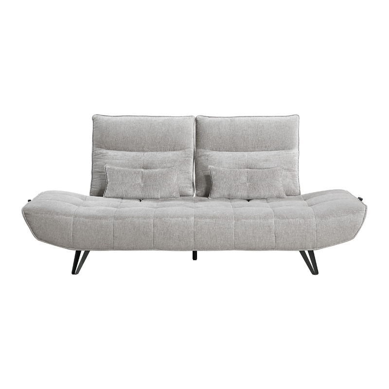 Kyan Adjustable Depth Power Recliner Sofa- Pillows Light Gray Chenille