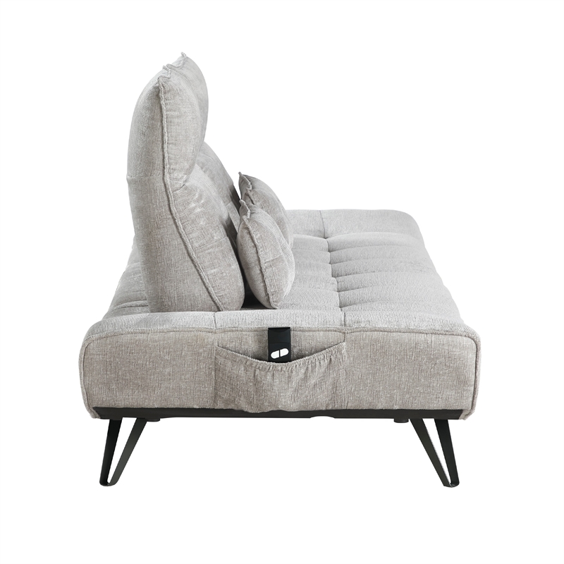Kyan Adjustable Depth Power Recliner Sofa- Pillows Light Gray Chenille