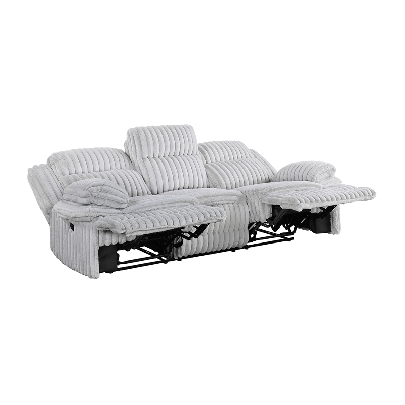 Rexy Manual Double Recliner Sofa- Textured Light Gray Corduroy 95 Inch