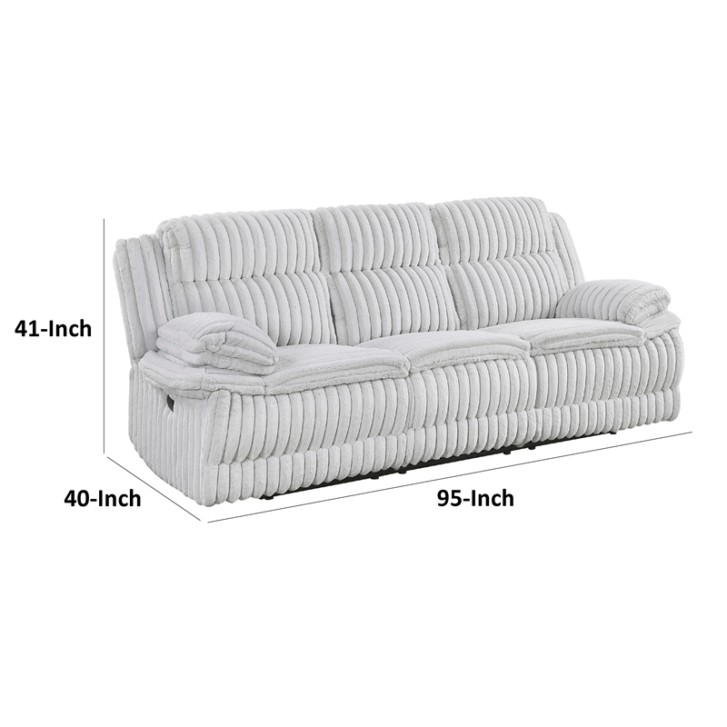 Rexy Manual Double Recliner Sofa- Textured Light Gray Corduroy 95 Inch
