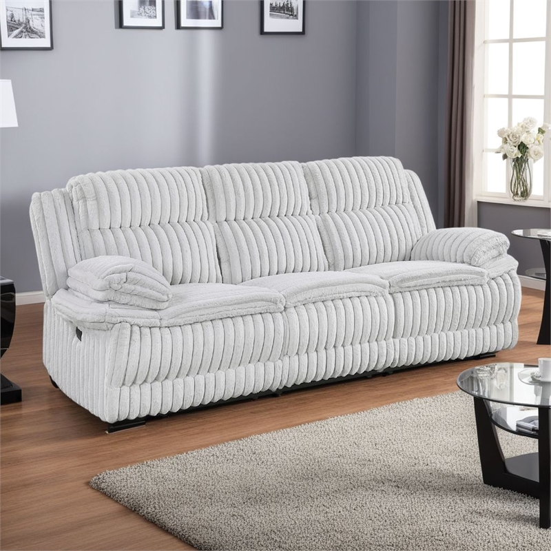 Rexy Manual Double Recliner Sofa- Textured Light Gray Corduroy 95 Inch