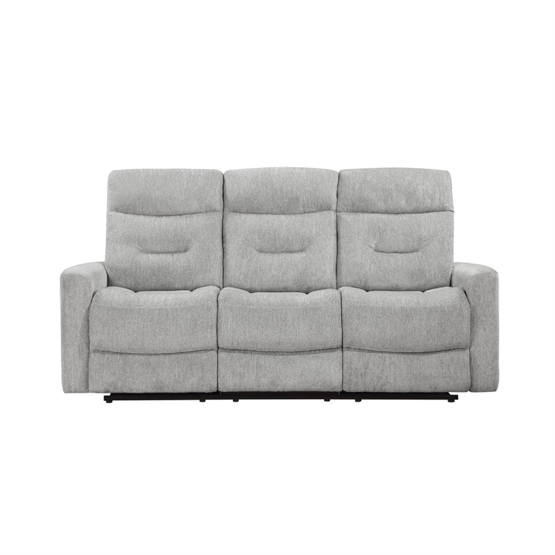 Lyns Manual Double Recliner Sofa- Soft Gray Chenille 81 Inch
