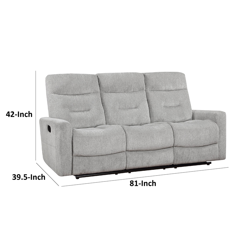Lyns Manual Double Recliner Sofa- Soft Gray Chenille 81 Inch