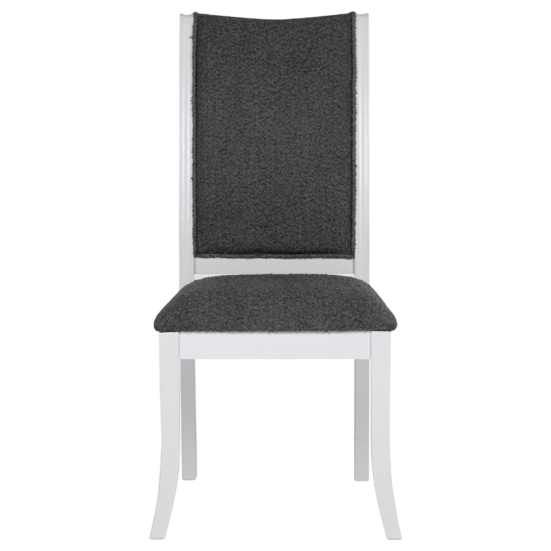 Judy 5pc Round Dining Table Set- Flared Legs- Gray Fabric- White Wood