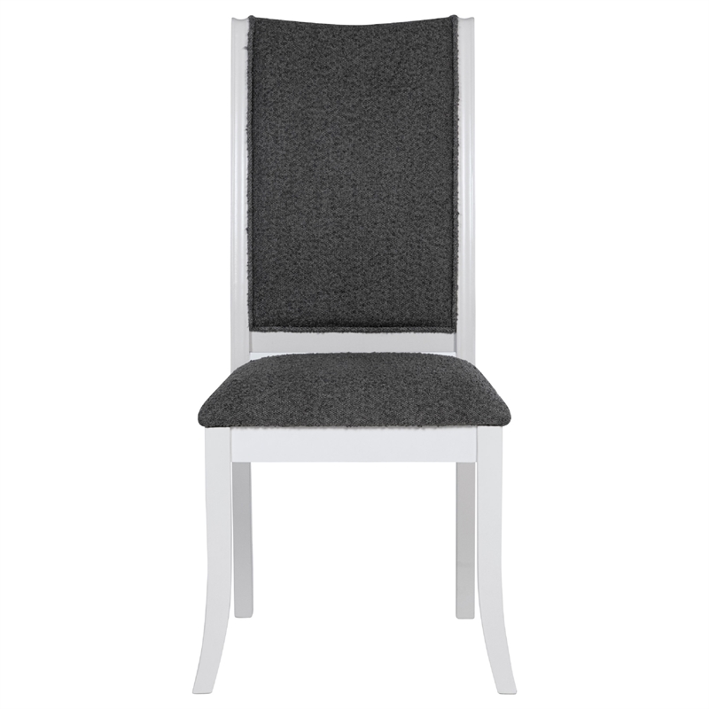 Judy 7pc Round Dining Table Set- Flared Legs- Gray Fabric- White Wood