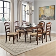 Viny 7pc Dining Table Set with 6 Fabric Chairs- Dark Walnut Solid Wood