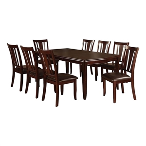 Demy 7pc Dining Table and 6 Chairs Set- Espresso Brown Faux Leather