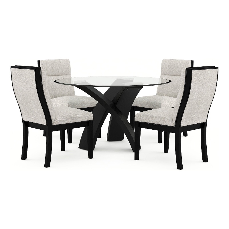 Moi 5pc Dining Table and Chair Set- 52 Inch Round Glass- White Black