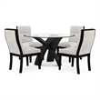 Moi 5pc Dining Table and Chair Set- 52 Inch Round Glass- White Black