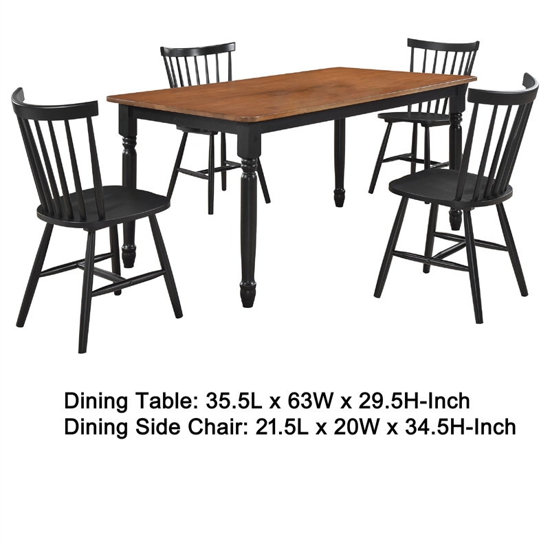 Halie 5pc Dining Table Set- Walnut Brown Wood- 4 Spindle Back Chairs