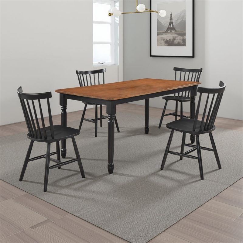 Halie 5pc Dining Table Set- Walnut Brown Wood- 4 Spindle Back Chairs