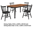 Halie 5pc Dining Table Set- Walnut Brown Wood- 4 Spindle Back Chairs