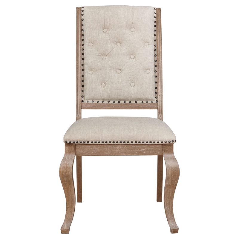 Sev 5pc Dining Table Set- 84-104 Inch Brown Top- 4 Cream Fabric Chairs