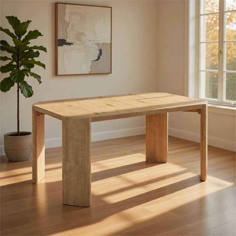 Meni 66-84 Inch Extendable Dining Table-Rectangular-Oak Brown-Solid Wood