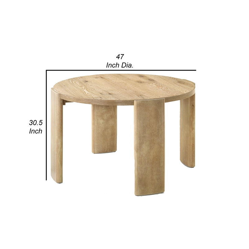 Bowny 47 Inch Dining Table-Round Top-Natural Oak Brown Finish-Solid Wood