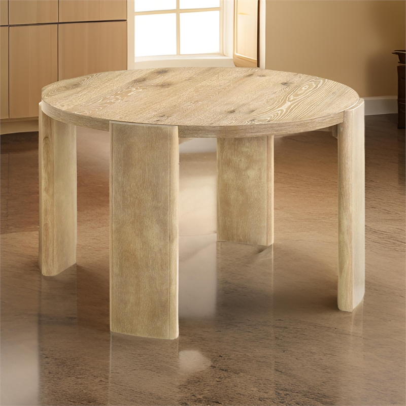 Bowny 47 Inch Dining Table-Round Top-Natural Oak Brown Finish-Solid Wood