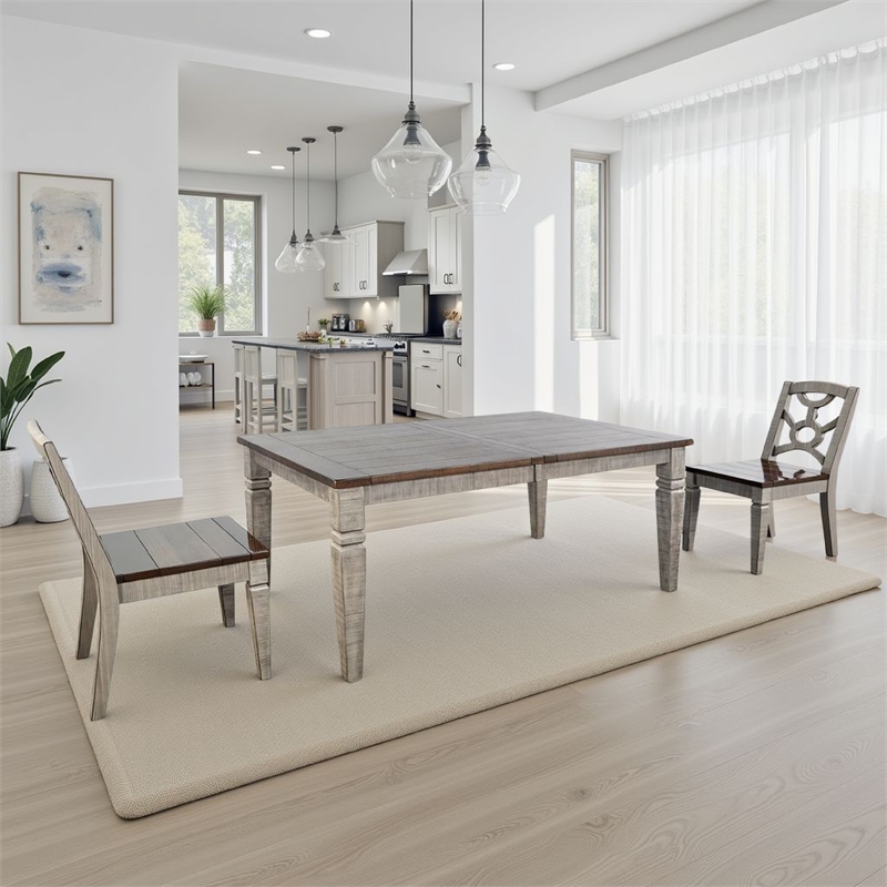 Camie Dining Table Extendable 66-90 Inch Dark Brown Gray Mahogany Wood