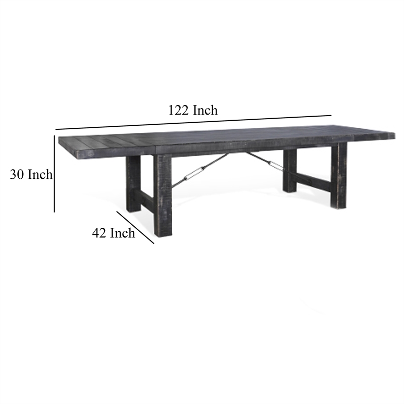 Rena Dining Table-2 Extension Leaves-86-122 Inch Black Mahogany Wood