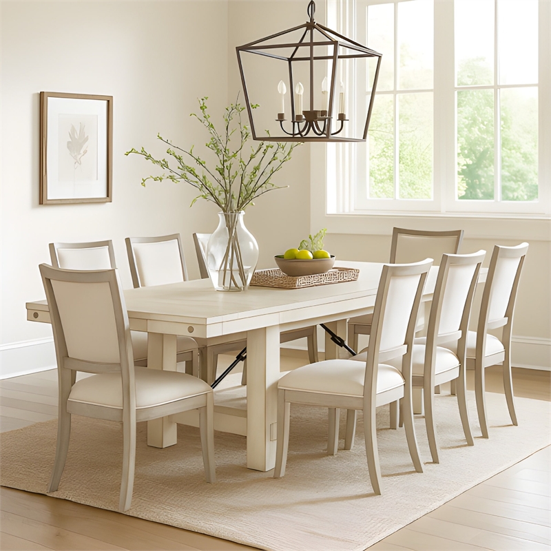 Rena Dining Table-2 Extension Leaf-86-122 Inch White Mahogany Wood