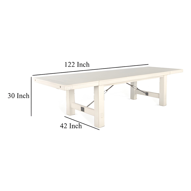 Rena Dining Table-2 Extension Leaf-86-122 Inch White Mahogany Wood