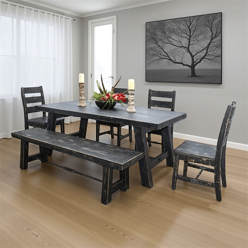 Rena Dining Table with Turnbuckles-74 Inch Black Sand Mahogany Wood