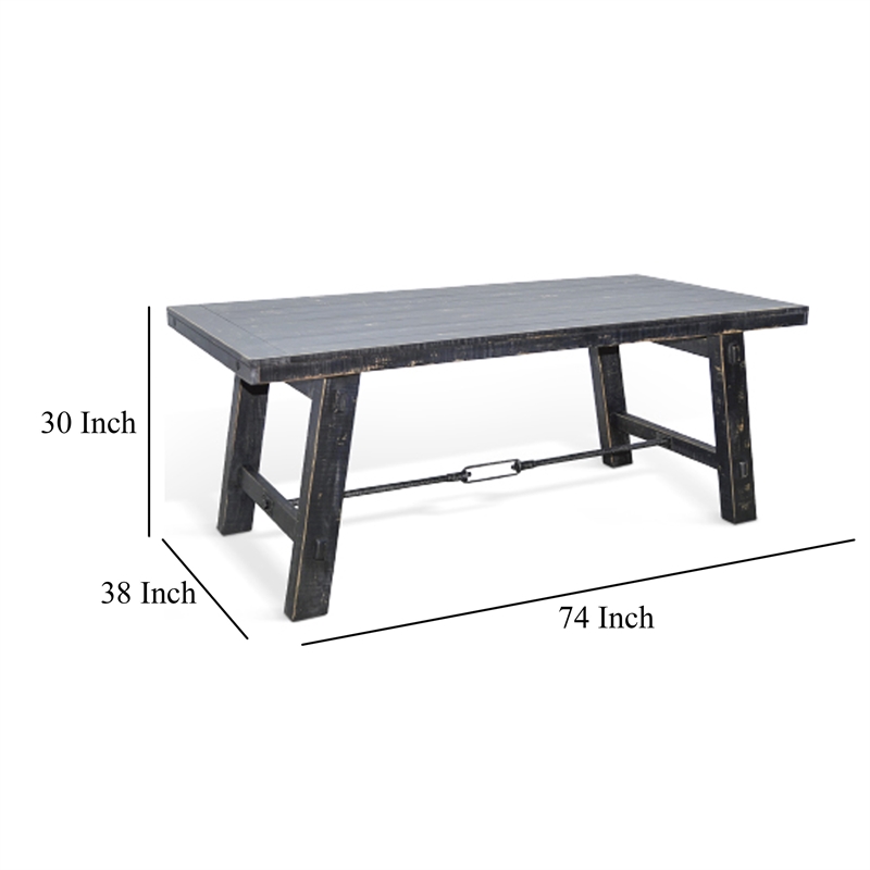 Rena Dining Table with Turnbuckles-74 Inch Black Sand Mahogany Wood