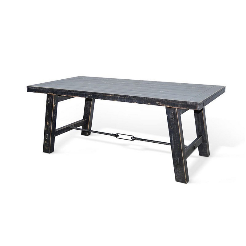 Rena Dining Table with Turnbuckles-74 Inch Black Sand Mahogany Wood