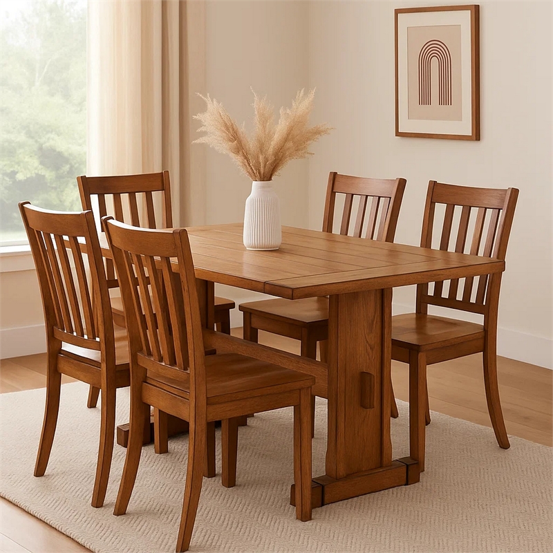 Marv Dining Table-50 Inch Rectangular-Farmhouse Light Brown Wood